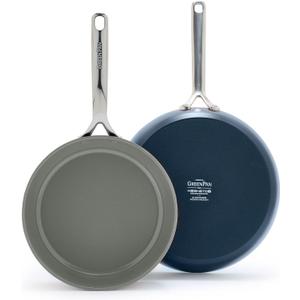 GreenPan GP5 Hard Anodized Healthy Ceramic Nonstick 9.5 & 11 2 Piece Frying Pan Skillet Set,Heavy Gauge Scratch Resistant,Stay-Flat Surface, Induction, Mirror Finish Handle,Oven Safe,PFAS-Free, Blue