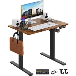 Electric Standing Desk,32x24 Inches Adjustable Height Stand up Desk, Sit Stand Home Office Desk with Splice Board, 3 Preset Heights,Equipped with Hooks,Ergonomic Computer Desk WorkstationBrown