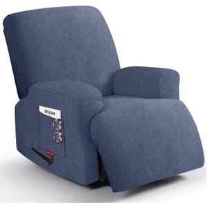 3 Pieces Stretch Recliner Chair Covers - Plush Fabric Slipcovers & Durable Furniture Protectors for Kids and Pets (1 Seater, Blue Gray)