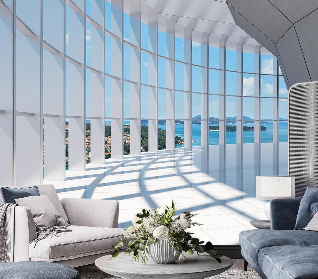 AFZEVEB-3D Blue Seascape Wallpaper Space Wall murals for Bedroom 114"x74" (Not Peel and Stick) (A001)