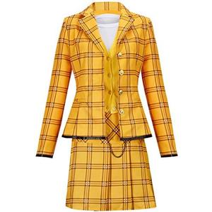 Yejue Women's Plaid Blazer Skirt for Halloween Costume School Uniform Casual Outfit, Medium, Yellow 