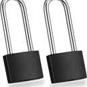 Guliffen 2 Pack Covered Aluminum Padlocks with Key, Black Locker Lock with Long Shackle for Gates, Fences, Toolboxes
