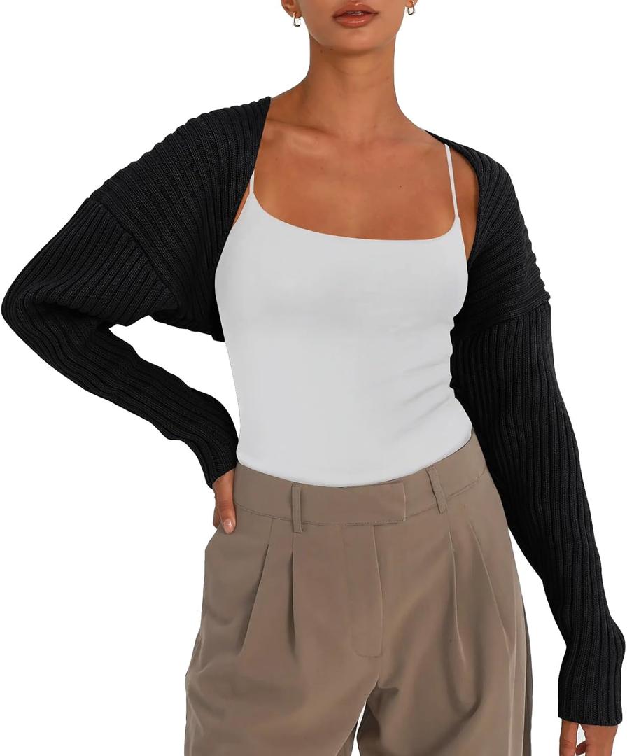 LILLUSORY Womens Crop Cardigans Sweater Bolero Shrug Y2K Cute Tops Fall Fashion Trendy Long Sleeve Outfit 2025 (Medium, Black)
