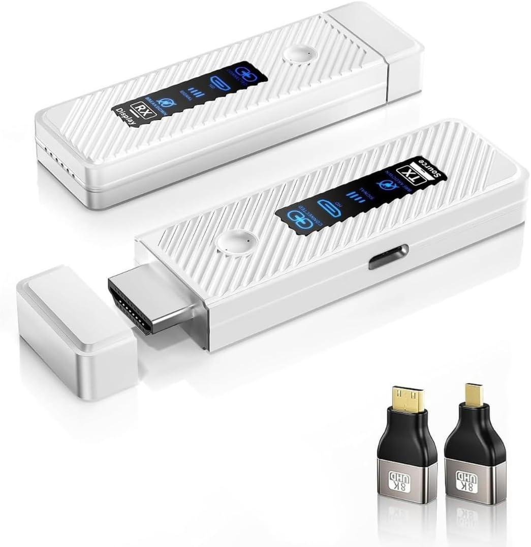 2025 Upgraded Wireless HDMI Transmitter and Receiver 4K, 165FT Plug & Play HDMI Wireless Display Adapter, Ultra Low Latency 1080P/60Hz, Dual Band 5G/2.4G for Laptop/PC/Projector (White)