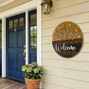 12" 3D Welcome Sign for Front Door Decor - Rustic Round Wood Wreath Wall Hanging - Modern Farmhouse Porch Decor - Housewarming, Wedding & New Home Gift - Spring Summer Decoration
