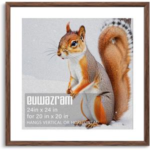 Rustic Walnut 24x24 Frame - Single Frame, 24 x 24 Poster Frame with Mat for 20x20, Picture Frames for Artwork, Puzzles, Photos and Movie Posters