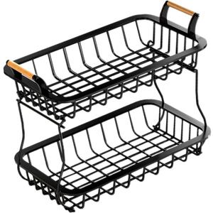 Garneck 1pc Kitchen Fruit Vegetable Storage Basket Hanging Baskets for Kitchen Detachable Organizing Rack Black