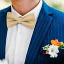 HISDERN Mens Bow Ties Solid Color Pre Tied Bowtie and Pocket Square Set Classic Formal Tuxedo Bowties for Wedding Party (03-champagne)