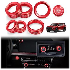 7PCS Aluminum Alloy Knob Cover Trim Set (Red) - Interior Upgrade Accessories, Control Knob Caps for Enhanced Grip, Compatible with 2024-2026 Chevy Traverse