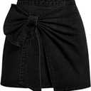 Floerns Women's Plus Size High Waist Denim Skirt Wrap Front Bow Bodycon Mini Skirt (XX-Large Plus, Black)