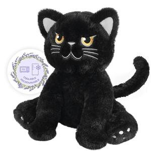 SuzziPals Heatable & Coolable Black Cat Stuffed Animals, Cute Microwavable Heating Pad Plushies for Soothing & Relaxation, Stuffed Cat Plush Toys, Soft Black Cat Plush Gifts