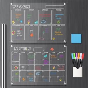 Hivillexun 16.5"x12" Clear Acrylic Magnetic Dry Erase Calendar Board with Monthly & Weekly Planner, 6 Markers & Large Eraser for Fridge, Office, Home (White)