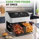 NutriChef 8.5 Quart Family Size Double Glass Basket Air Fryer | 8-in-1 Preset Dual Cook Modes | Glass Fry Bowls for Best Cooking | Cook Steak, Fries & More | Adjustable Temperature & Timer | White, 8.5QT