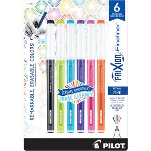 Pilot, FriXion Fineliner Erasable Marker Pens, Fine Point 0.7 mm, Pack of 6, Assorted Colors (Vivid)