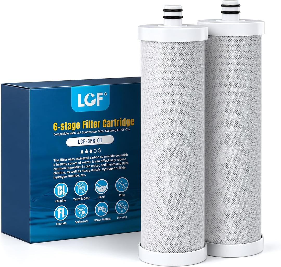 LCF Replacement Filter, Compatible with LCF-CF-01, Waterdrop Filter Replacement for WD-CTF-01 & WD-CTF-02 Systems, Replaces WD-CFF-01, 6-Stage,   Enhanced, 16,000 Gallons, 2-Pack