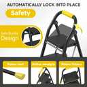 4 Step Ladder, Foldable Step Stool with Wide Anti-Slip Pedal & Thick Rubber Feet, Cushioned Handle, Safe-Lock Design, Folding Portable Ladder for Multi-Purpose, 800lb, Black Yellow