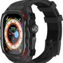 Luxury Metal Case for Apple Watch Ultra 49mm Band with Cover Heavy Duty Rugged Case Silicon Strap for men Full Protective Cover (Black Warrior)