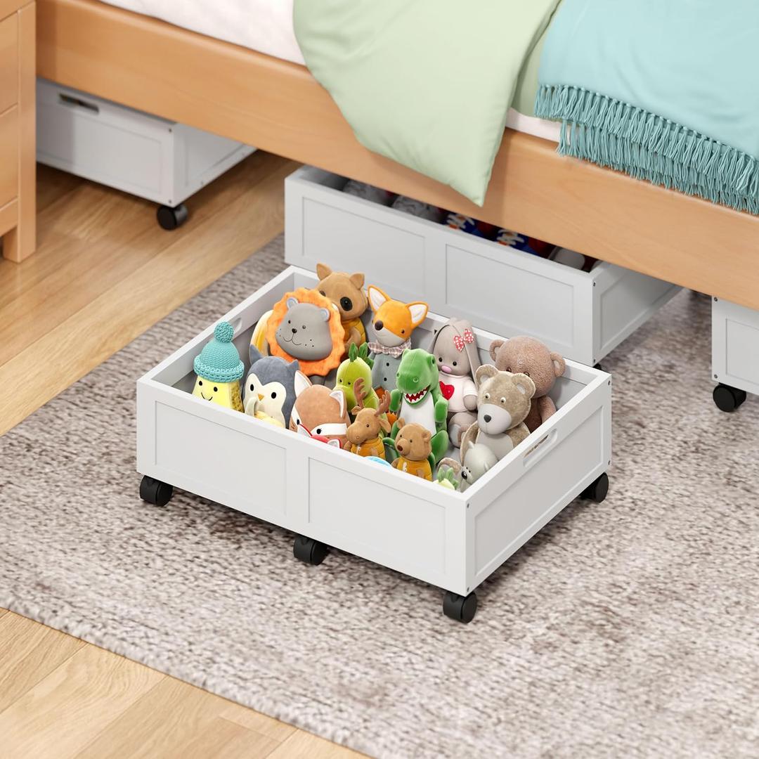 Under Bed Storage with Wheels, 2 Pack Bamboo Containers for Toy & Clothes