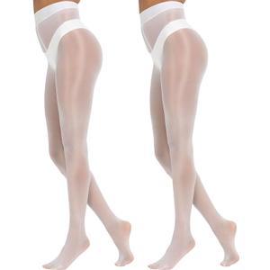 MANZI Shiny Pantyhose for Women 2 Pairs Shimmer Sheer Tights Ultra Silky,  L, XL