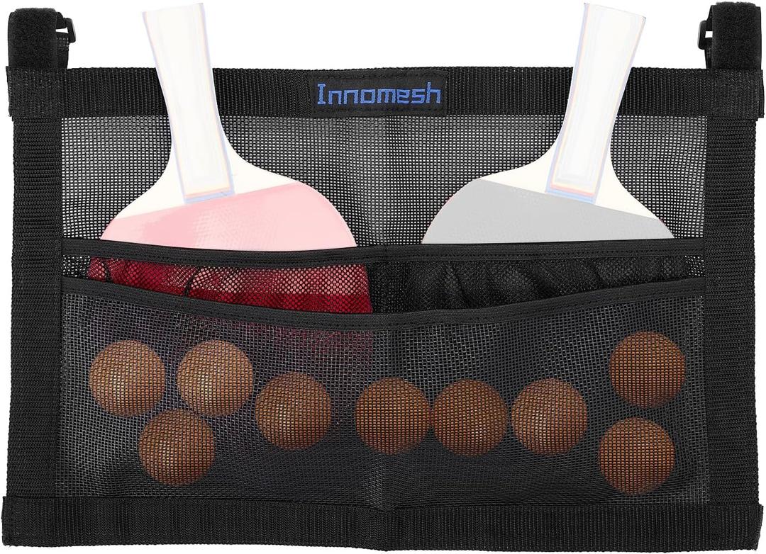 Ping Pong Paddle Case with Mesh Storage Bag, Under Table Tennis Racket Holder for Balls & Paddles, Hanging Pickleball Paddle Rack Organizer, Easy Install Ping Pong Ball Holder with Straps