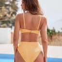ZAFUL Bikini Set for Women V Neck Knot Front Push Up Bathing Suit High Cut Two Piece Swimsuit Brazilian Cheeky Swimwear, Size L