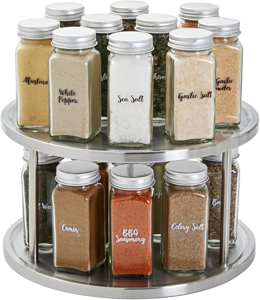 Juvale 2-Tier Lazy Susan Spice Rack Organizer for Cabinet - 10.5 in, Stainless Steel - Kitchen Countertop Organizer & Spice Carousel for Pantry Organization