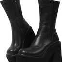 AMINUGAL Womens Wedge Heel Ankle Boots Platform Zipper Punk Motorcycle Booties Chunky Block High Heel Round Toe Fashion Work Combat Boots Mid Calf For Women (9, A-black Prime)