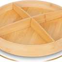 12'' Bamboo Wood Lazy Susan Organizer, Turntable Organizer for Spices, Cabinet, Pantry, Kitchen, Bathroom, Natural Bamboo Color, Smooth Rotating Tray with Removable Dividers and Anti-Fallen Edge