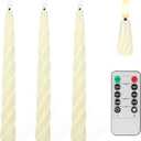 Flameless Taper Candles with 3D Wick, 9.6" Real Wax LED Candles with Remote and Timer, 3 Pack Flickering Candlesticks Battery Operated, Spiral Taper Candles for Home, Wedding, Party, Ivory