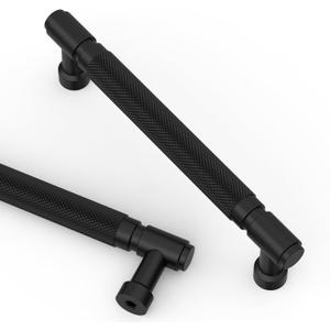 Asidrama 10 Pack 5 Inch(128mm) Matte Black Cabinet Pulls Knurled Kitchen Cabinet Handles, Cabinet Pull Kitchen Cabinet Hardware for Cupboard Drawer Pulls