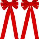2Pcs Large Christmas Bow 30.7 x 11.8 Inch Red Velvet Wreath Bow with Glitter Gold Edge Christmas Tree Topper Ornament Bows for Xmas Home Indoor Outdoor Front Door Holiday Party Fireplace Decorations