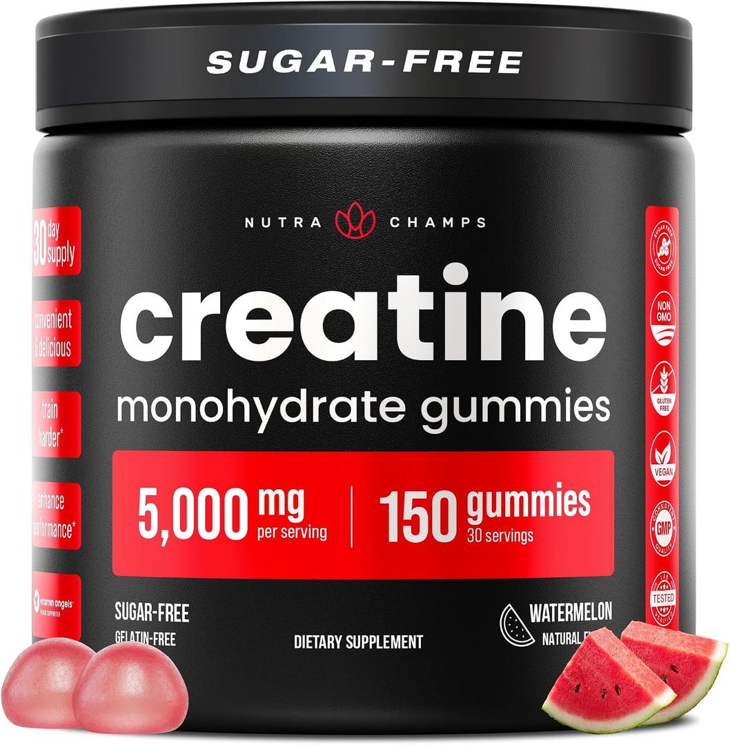 NutraChamps 150 Creatine Gummies for Men & Women - 5g Sugar Free Chewable Creatine Monohydrate Gummies - Supports Protein Synthesis, Muscle Recovery & Workout Performance, EXP: 09/2027