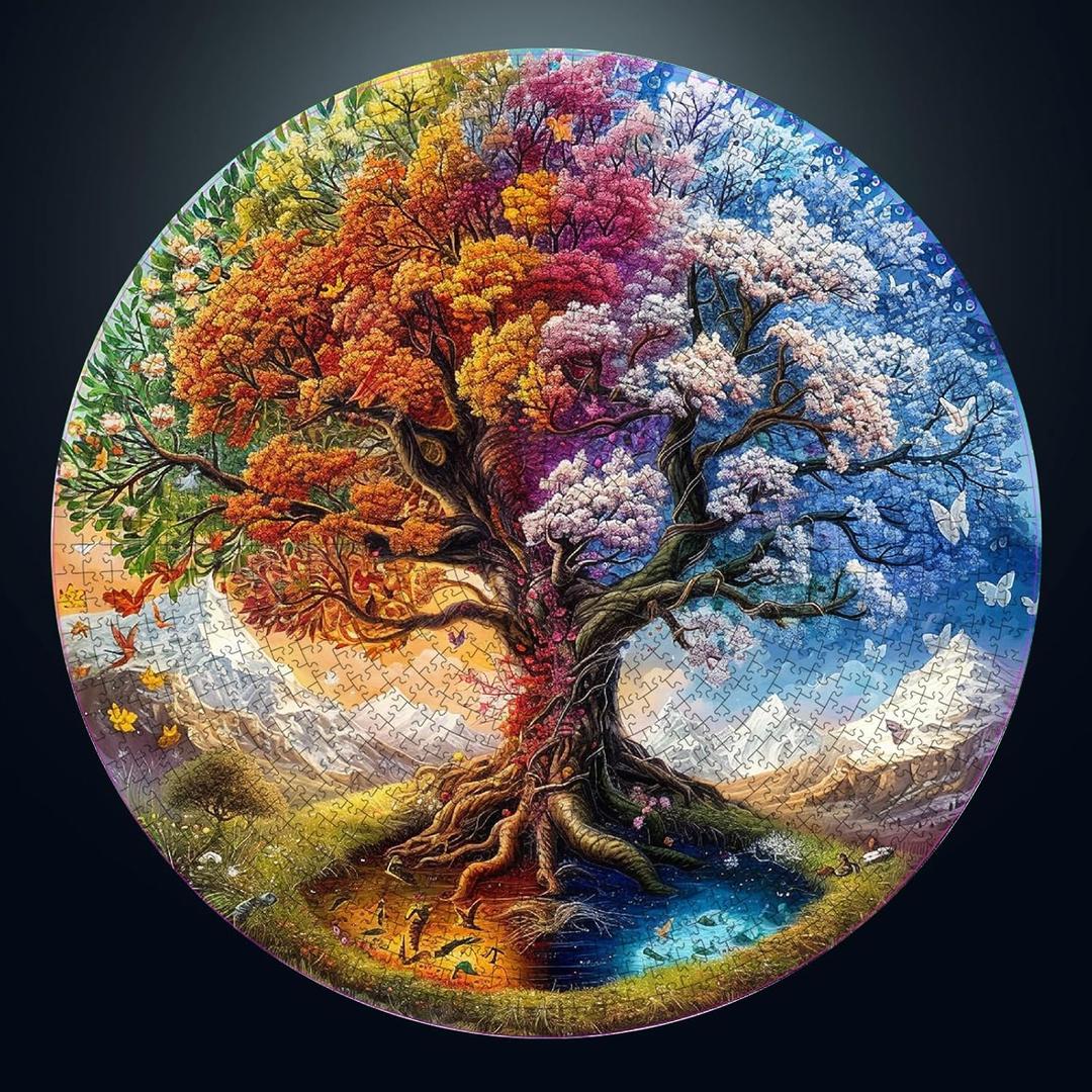 masseruon Round Puzzles for Adults 1000 Pieces-Tree of Life Puzzle-26.6 * 26.6in Jigsaw Puzzles with HD Matte Finish-Hard Impossible Difficult Puzzle for Adult-Challenging Gift for Puzzle Lovers