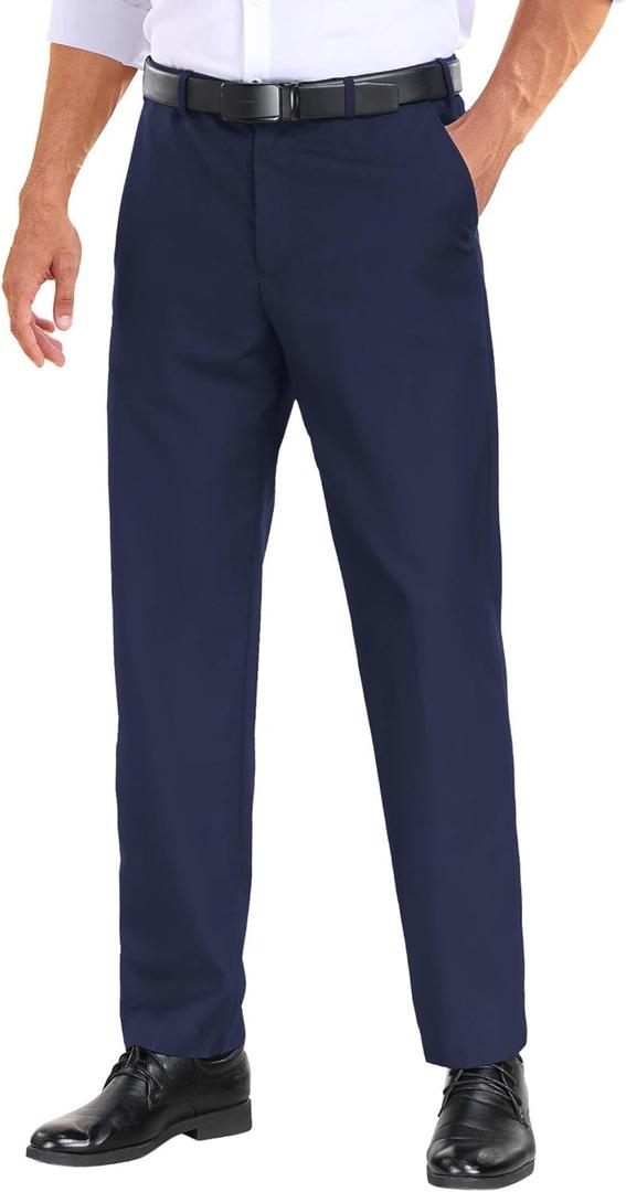 COOFANDY Mens Dress Pants Expandable Waist Wrinkle Free Suit Pants Flat Front Casual Dress Slacks (34W x 28L, Navy Blue)