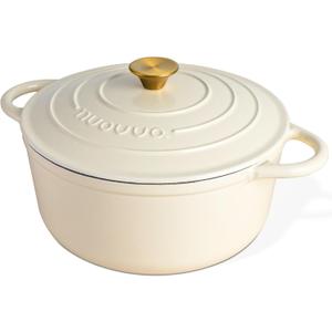 Nuovva Enamelled Cast Iron Dutch Oven Pot with Lid  6.4 Quart Non Stick Casserole Pot  Heavy Duty & Oven Safe up to 500 F for Bread Baking, Braising, Stews, Roasting  28cm Cream