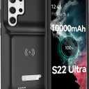 NEWDERY for Galaxy S22 Ultra Battery Case 10000mAh, Qi Wireless Charging & Fast Charging & Transfer Data Supported, Powerful Rechargeable Charger Cover for Samsung S22 Ultra 5G-6.8" Black