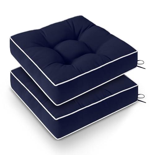 Wellsin Outdoor Chair Cushions Set of 2, Patio Cushions for Outdoor Furniture, Tufted Waterproof Outdoor Chair Pads, 19 x 19 Inch, Navy