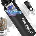 Filterelated 30oz Stainless Steel Portable Alkaline Filter Water Bottle, Creates Up to 9+ Ph of Quality Water, Sports Travel Water Bottle, Removes Water Impurities (Black)