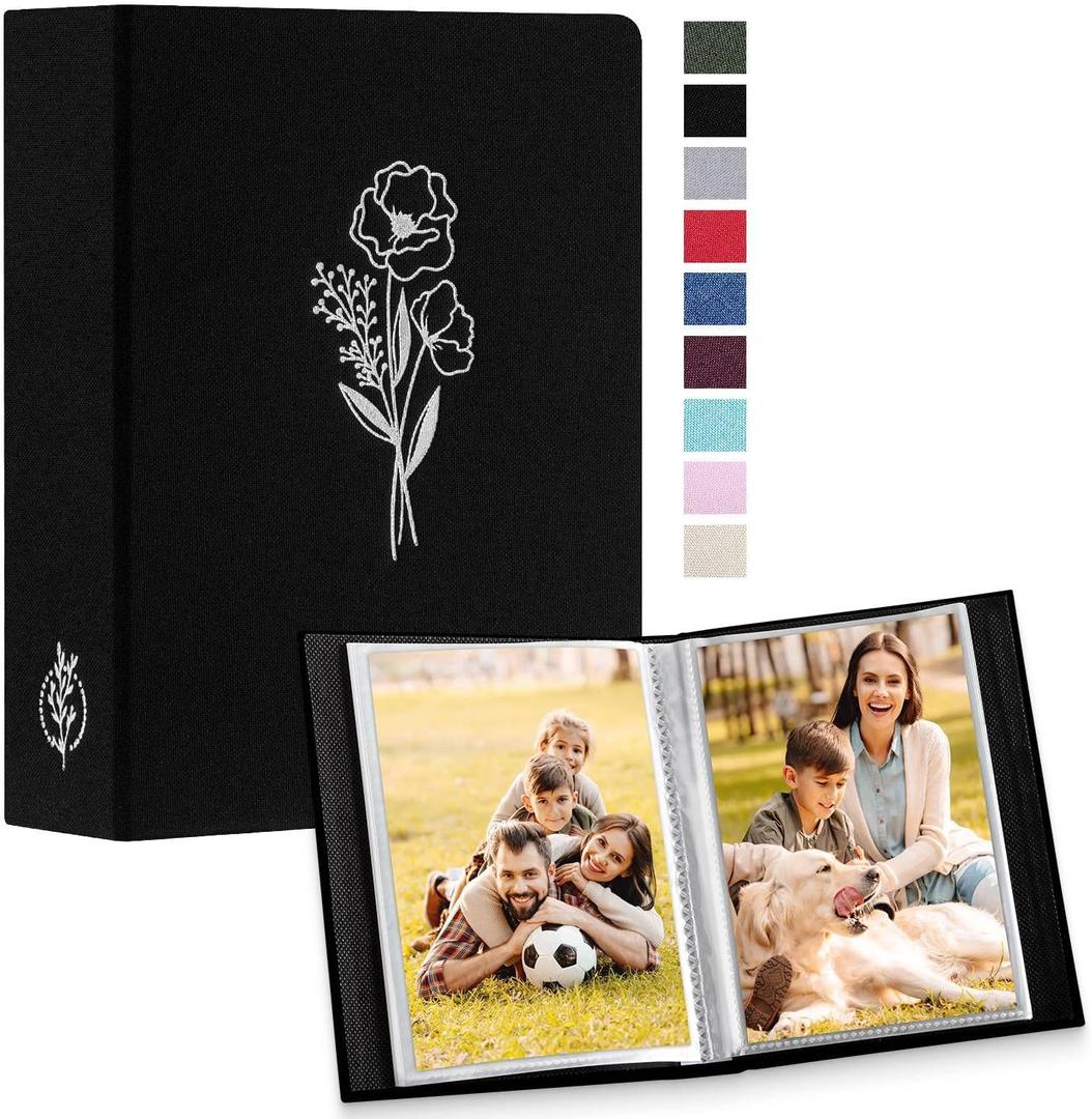 Lanpn Photo Album 4x6 50 Pictures 2 Packs, Small Mini Capacity Linen Photo Book Sets, Each Pack Holds 100 Top Loader Vertical Only Picture for Kids Boy Girls Black