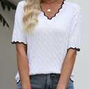 Short Sleeve Sweater for Women V Neck Lightweight Sweaters Tops Fashion Clothing Business Casual Outfits (M)