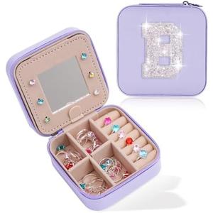 Uygafly Jewelry Case Fashion Travel Jewelry Box - 2024 Christmas Gifts Idea,Gifts for Girls,Birthday Gift for Teen Girl Sister Daughter Her - Lavender Box | White B, Pack of 2