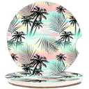 Ceramic Cup Holders Car Coasters for Women/ Men, Fashion Absorbent Drink Cup Car Holder Coasters with A Finger Notch 2.56" Pack of 2, Palm Tree Summer Beach