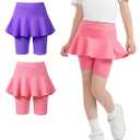 Girls Leggings with Skirt Uniform Skirts for Girls Knee-Length Ruffle Skirt Pants for Kid 4-11 Years Pink and Purple 