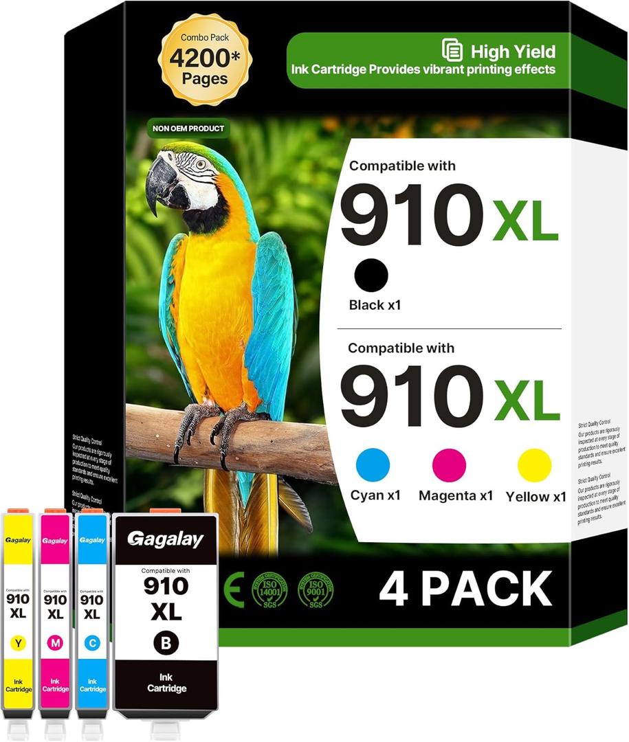 910XL Ink Cartridges Combo Pack for HP 910 Ink Cartridges for HP Printers HP910XL 910 Multipack XL Color HP910 910XL Black and Color Combo Pack Work for Office Jet Pro 8020 8010 8015 Printers, 4 Pack