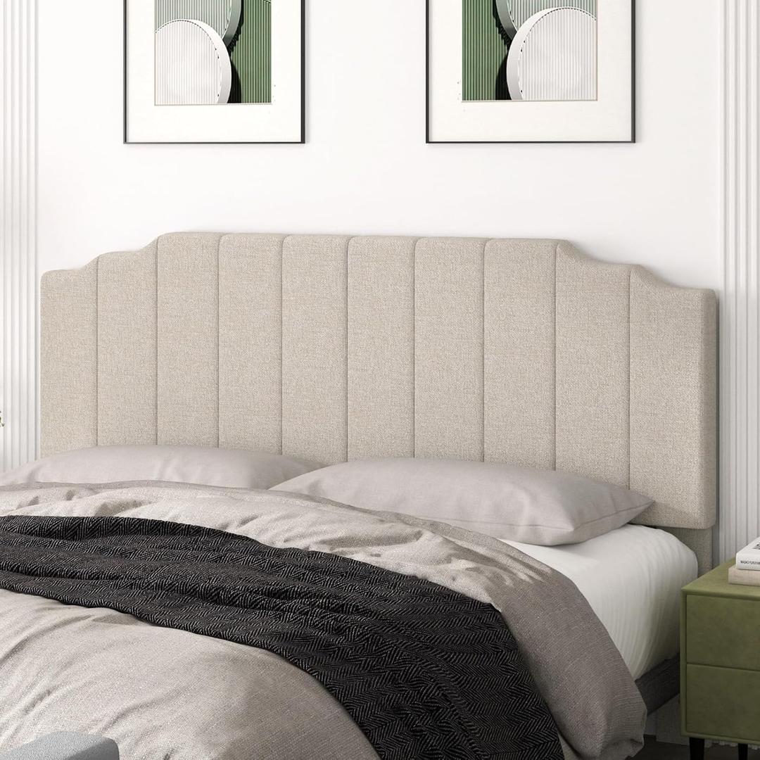 Befurtori King Size Headboard Only, Linen Wall Mounted Headboard King for Adjustable Bed Modern Upholstered Head Board Easy Assembly, Beige, King/California King