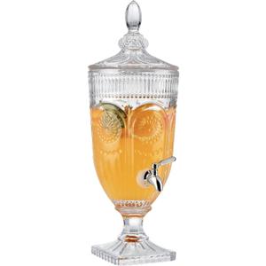 MOLIGOU 0.8 Gallon Glass Beverage Dispenser, Drink Serving Dispenser with Stainless Steel Spigot, Elegant Drink Dispenser for Parties