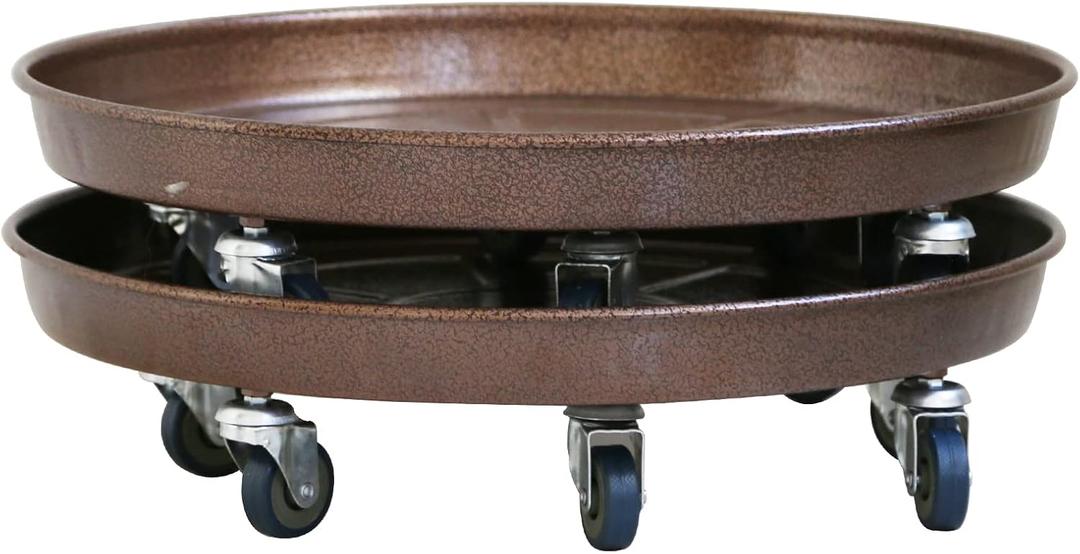 16" Round Plant Stand with Lockable Wheels, 420lbs Heavy Duty for Indoor Outdoor, Large Rolling Dolly Planter Caddy on Casters to Carry Potted Flower Pot, Round Metal Tray NO Holes, 2 Pack (Bronze 2 Pack)
