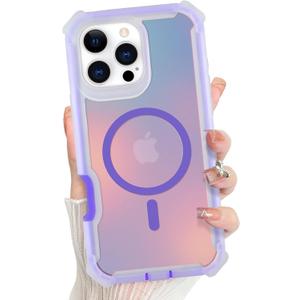 Bonoma for iPhone 16 Pro Max Case, Iridescent Back, Magnetic Support for MagSafe Shockproof Cover, Crystal and Corner High-Duty Protection for Girls Women -Purple
