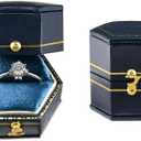 TAIMY Classical Victorian Style Wedding Tiny Ring Box, Handcrafted Gift Ring Box Proposal Pocket Size Small Keepsake Jewelry Box (Blue, Hexagon)