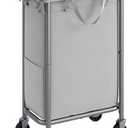 SONGMICS Laundry Basket with Wheels, Rolling Laundry Hamper, 23.8 Gallons (90 L), Removable Liner, Steel Frame with Handle, 24 x 11.4 x 31.9 Inches, Dove Gray URLS003G01